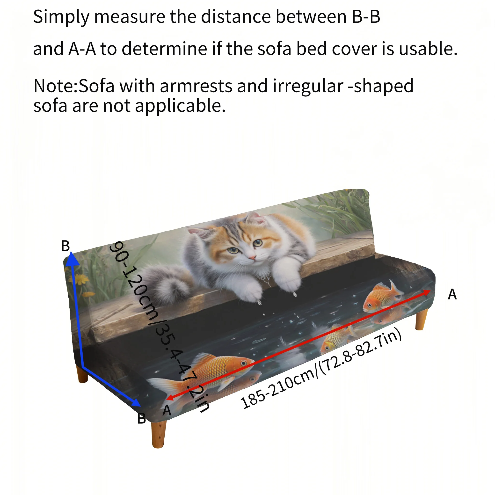 All-inclusive elastic sofa bed cover, cat goldfish printed sofa bed cover, easy to install, machine washable
