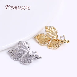 18K Gold Plated Inlaid Zircon Hollow Leaf Pearl Clasps Supplies For Jewelry Making DIY Craft, Beads Clasps Fastener Accessories