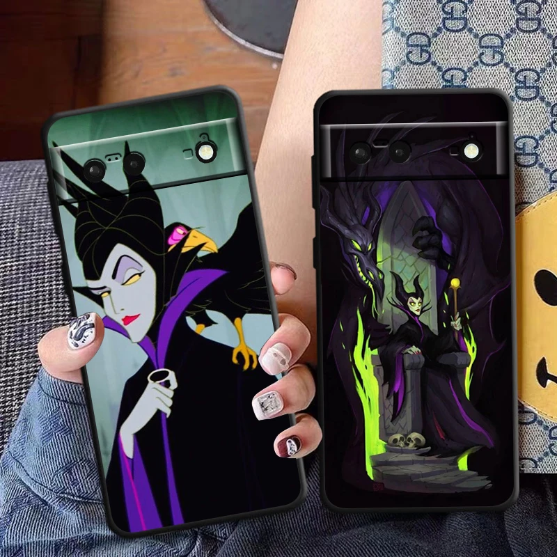 Cartoon Disney Maleficent Phone Case For Google Pixel 8 7 Pro 6 Pro 6A 5A 5 4 4A XL 5G Black Soft Fundas Cover