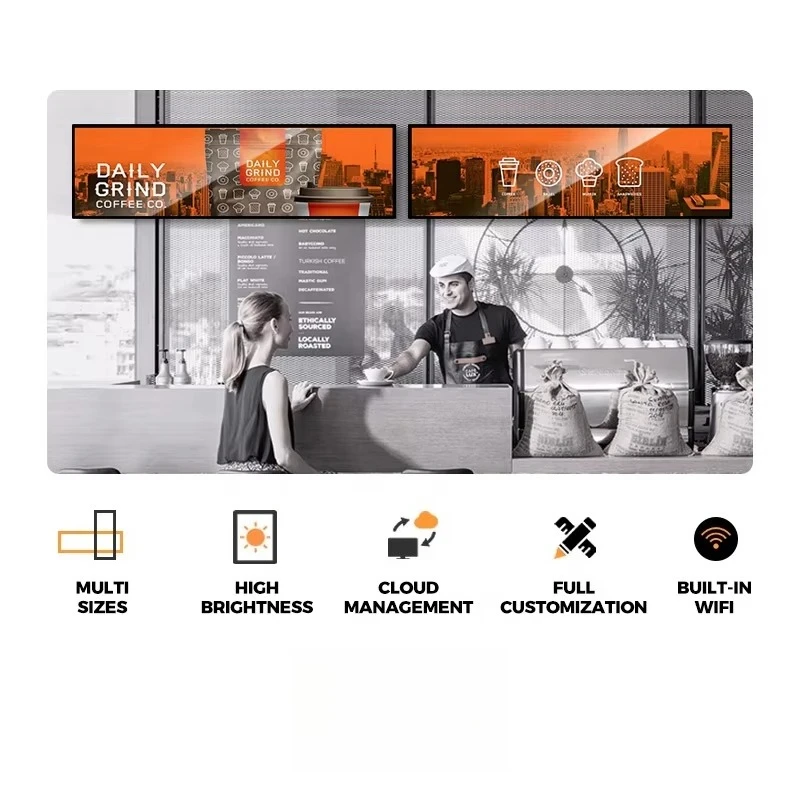 19/21/24/28//29/36/43/48/ Inch Lcd Screen Stretched bar Digital Shelf Display/edge Display/wide Lcd Panel Sign
