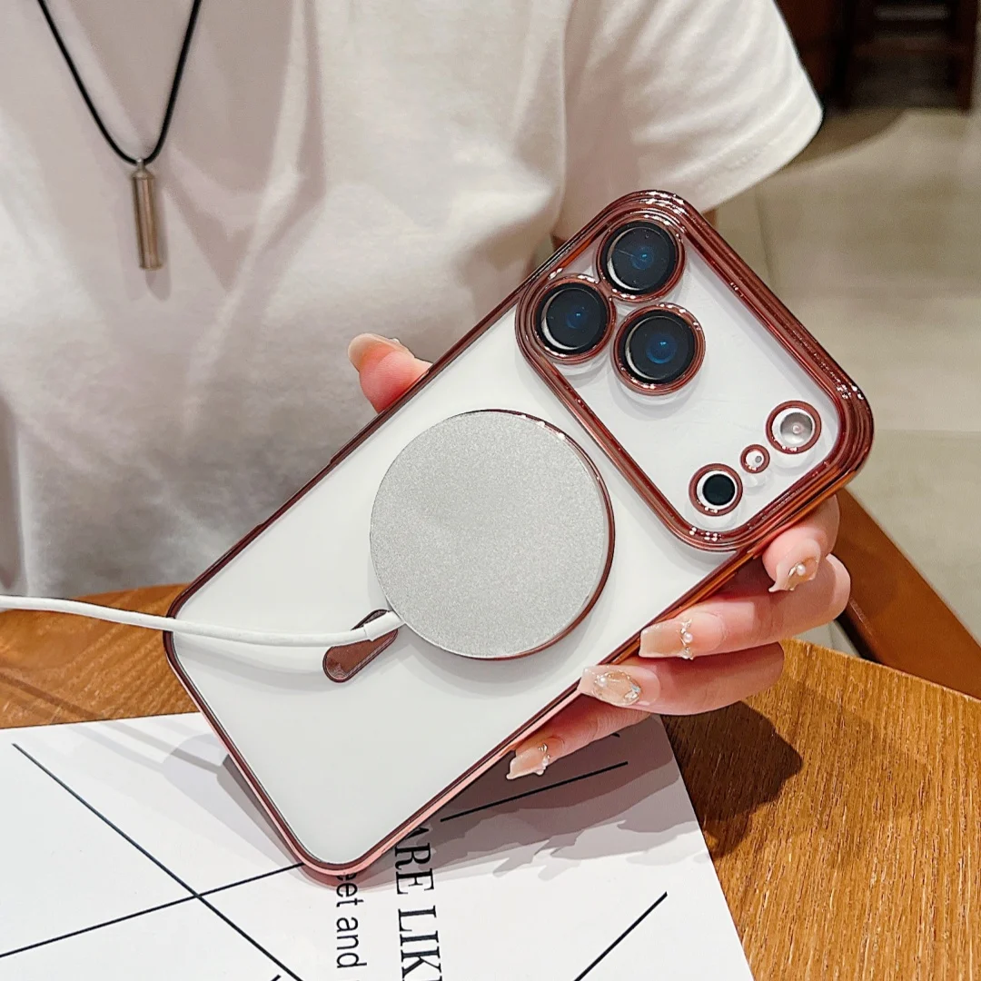Luxury Plating Clear Magnetic For Magsafe Wireless Charge Case For iPhone 17 Air 16 15 14 Plus 11 12 13 Pro Max Protection Cover
