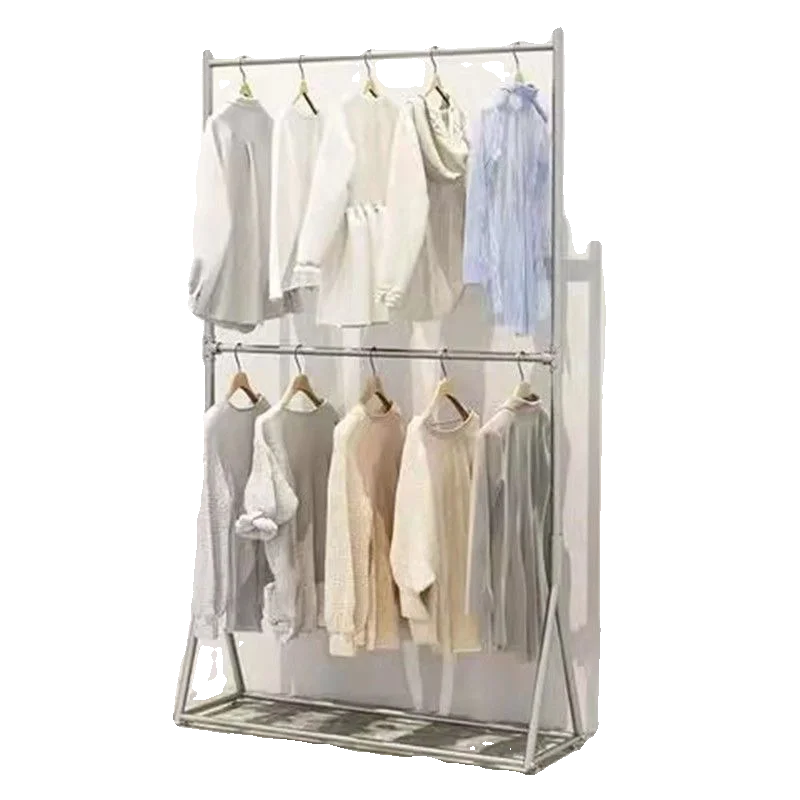 

Clothing display rack Silver shelf Floor-to-ceiling hanger Adjustable display rack No paint peeling