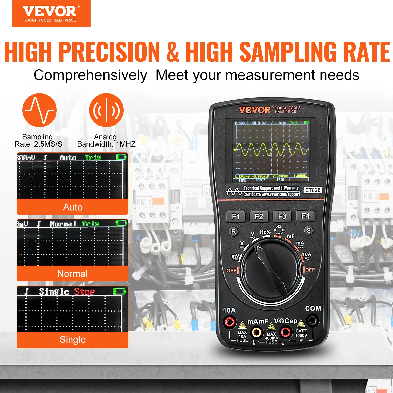 VEVOR 2-in-1 Handheld Digital Oscilloscope 2.5MS/S 1MHZ Portable Oscilloscope Multimeter for Automotive Repair Circuit Testing