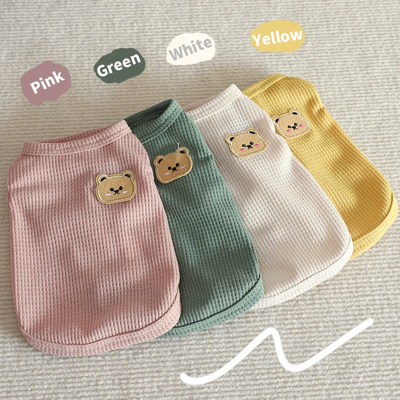 곰 조끼 반려견 옷, 고양이 단색 티셔츠, 얇은 작은 패션, 치와와, 여름 통기성 소녀 퍼그, 애완 동물 조끼