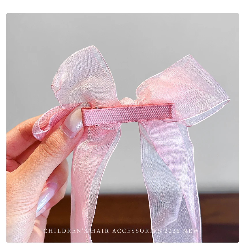 Neue Modische Kinder-Haarspange mit Schleife, Mädchen-Haarspangen aus langem Tüll, gepunktete Netz-Prinzessinnen-Haarspangen, Party-Haaraccessoires – Detail 7