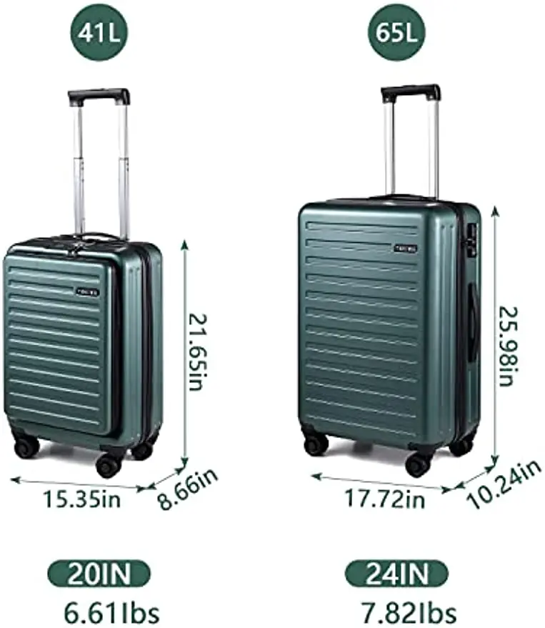 20/24 Luggage Set, 20 with Front Laptop Pocket & Expandable, Lightweight ABS+PC Hardshell with TSA Lock & Spinner Wheels, Green