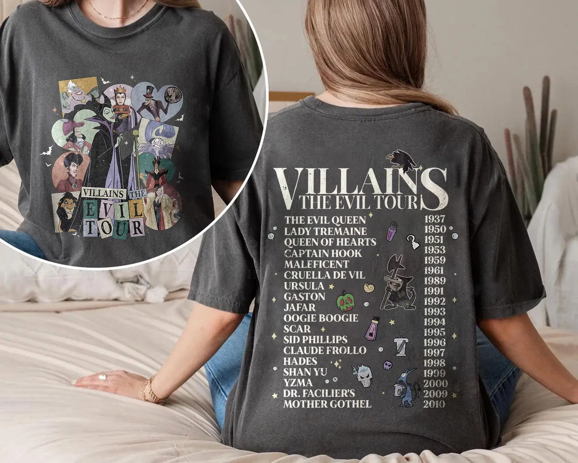 

Двусторонняя винтажная рубашка Evil Journey Disney Villains. Рубашка с концертной музыкой Disney Villains. Всесезонная футболка унисекс, топ y2k