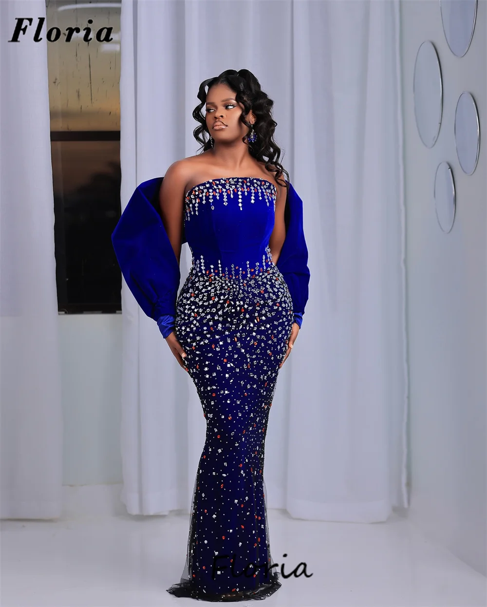 

Новые элегантные королевские синие коктейльные платья русалки в африканском стиле без бретелек с бисером и бриллиантами Вечернее платье Свадебные платья по индивидуальному заказу