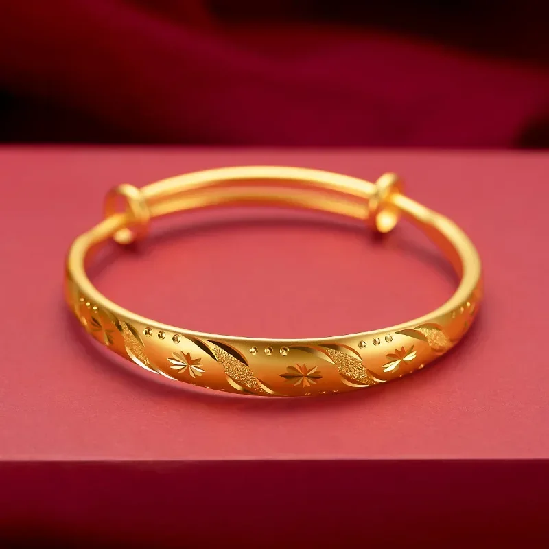 

9999 Real Gold 24K Jewelry Women's Dragon and Phoenix Gypsy Plum Blossom Push-pull Bracelet Gold Bracelet