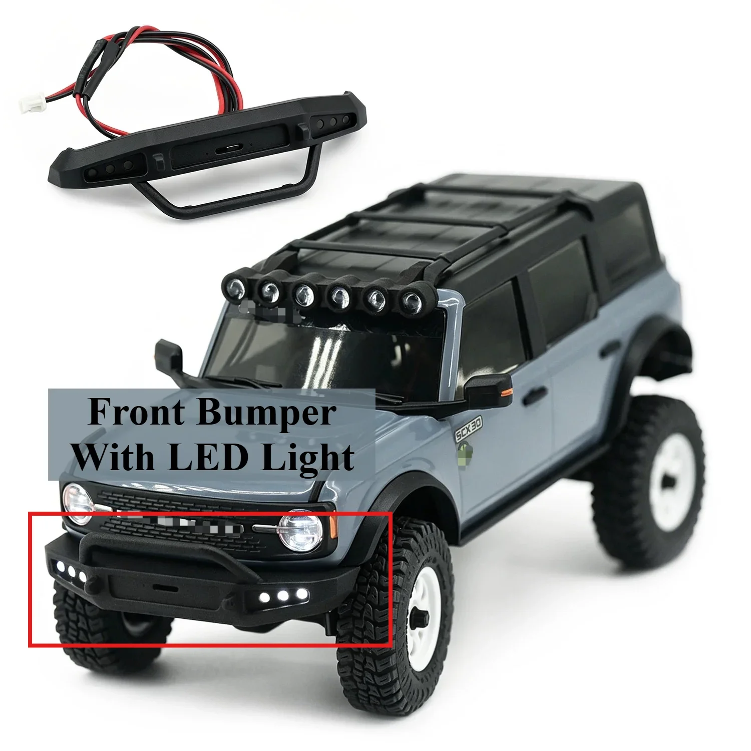 RC Offroad Crawler 1/30 Plastic Front Bumper Assembly With LED Light for Axial SCX30 Vehicle Replacement Parts customizable size