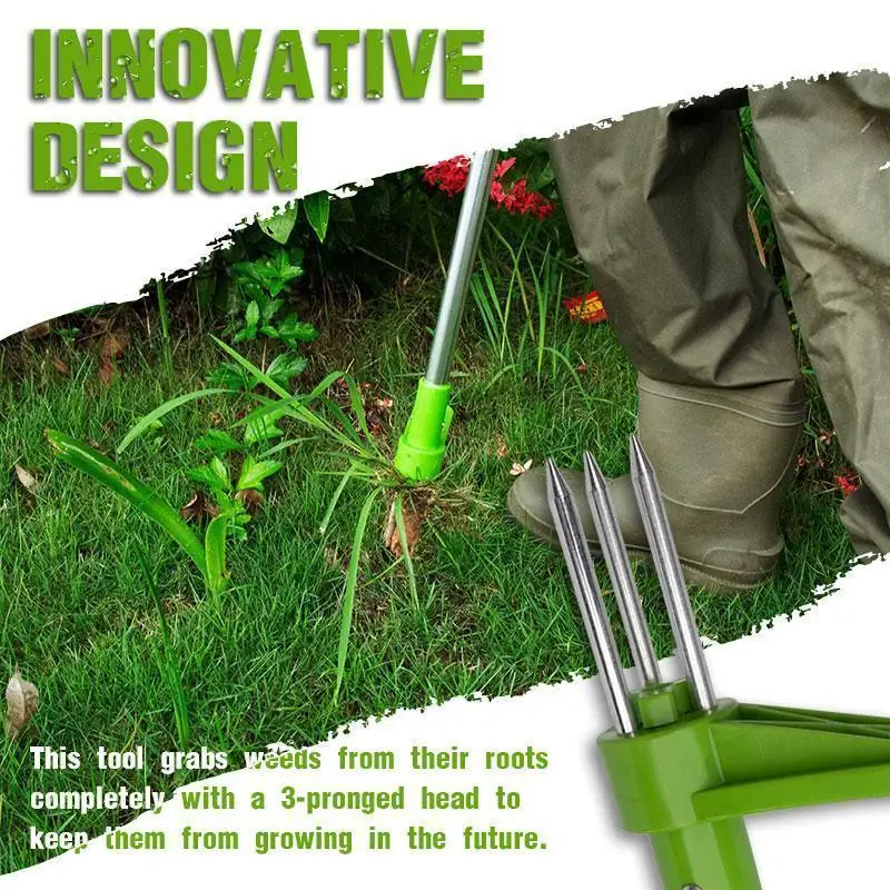 Weed Puller Stand Up Weeder Hand Handle Garden Plant Weeding Tool 3 Claws Hound Standup Root Pulling Removal Picker Grabber