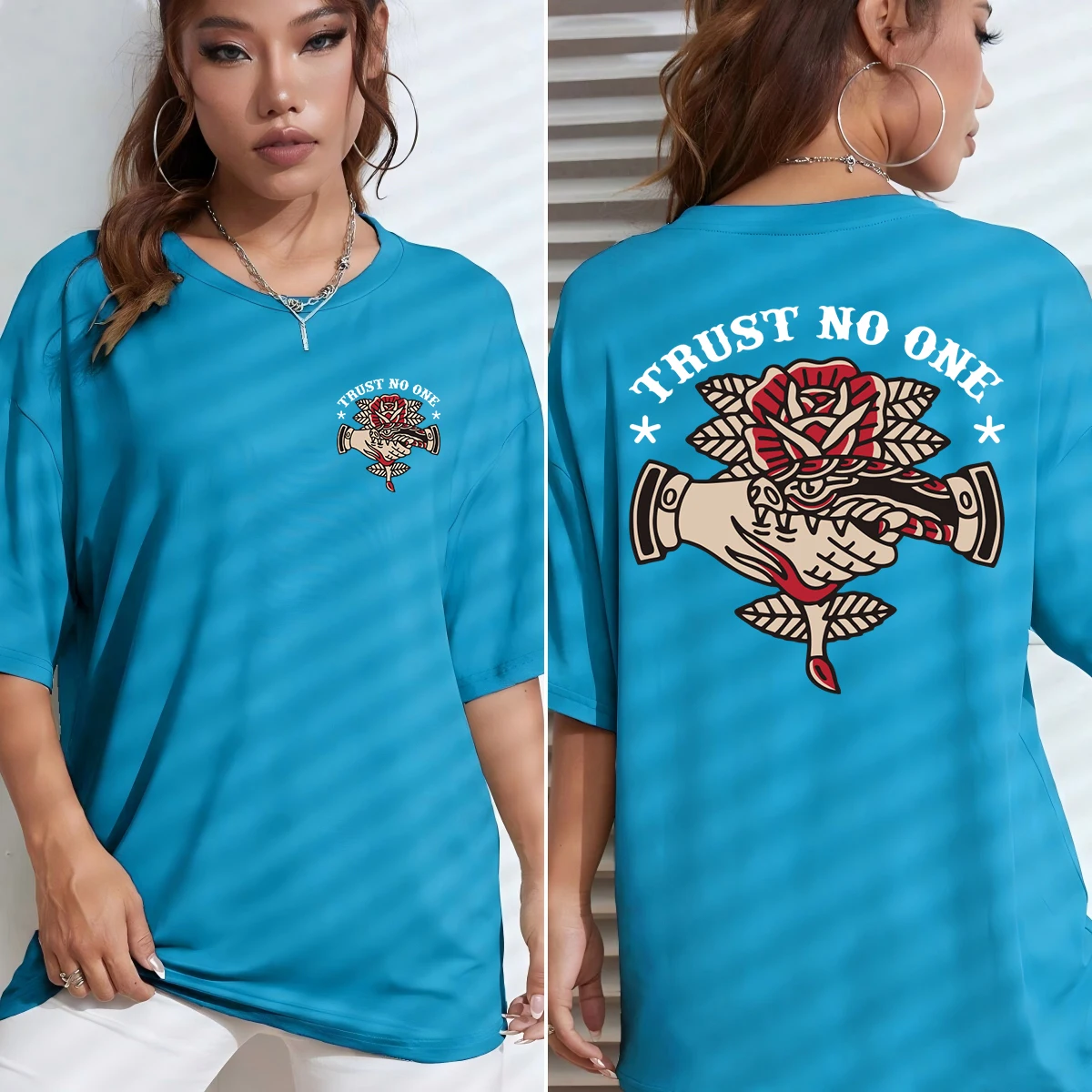 

Trust No One Snake Hand Design Women T Shirts Soft All-Match Woman Sportswear Summer O-Neck T-Shirt Loose Cotton Clothes
