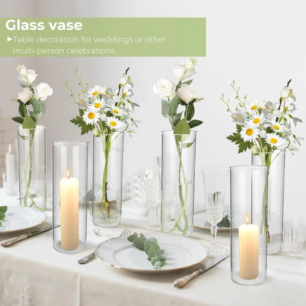 Glass Cylinder Vases for Centerpieces, 16 Pcs Large Clear Hurricane Glass Candle Holders 12 Inch Tall Floating Candle Vases