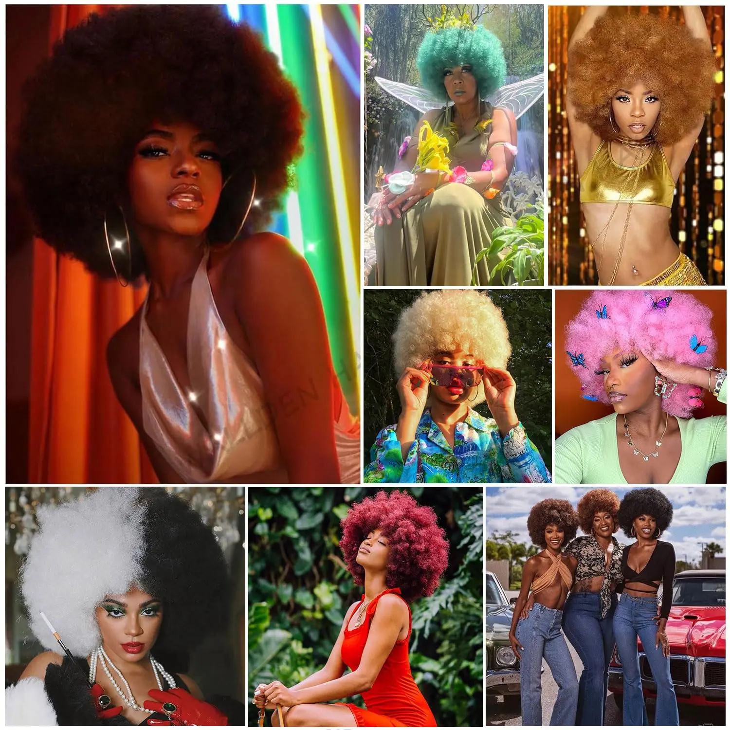 الاصطناعية 70s أوبورن شعر مستعار بتصميم مُجعد للنساء قصيرة الأفرو شعر مستعار شديد التجعد مع الانفجارات مقاومة للحرارة نطاط زي تأثيري شعر مستعار للحفلات #2