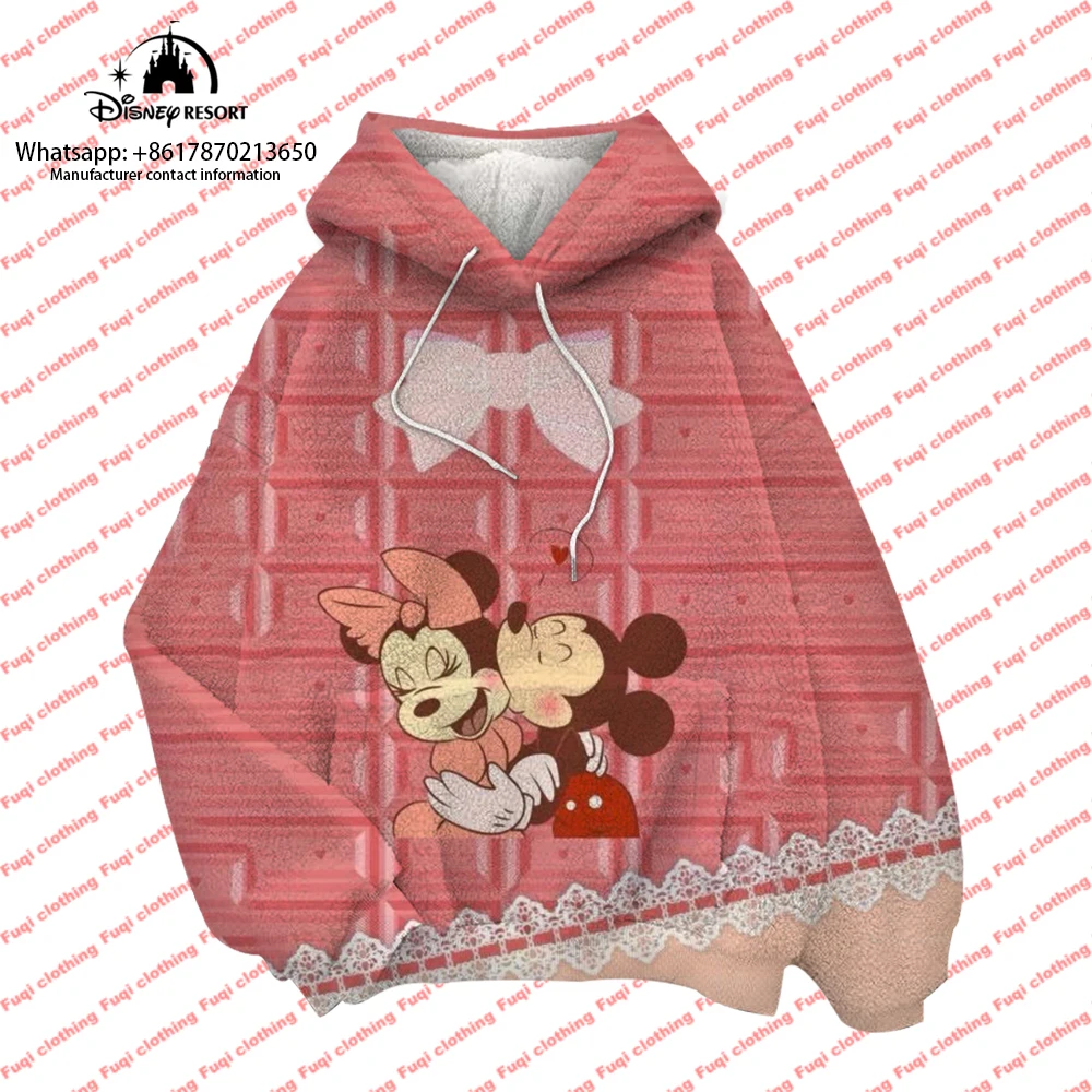 

2024 Winter New Mickey Minnie Cartoon Print New Children's Hooded Plush Sweater Women's Fashionable All-match Casual Hoodies