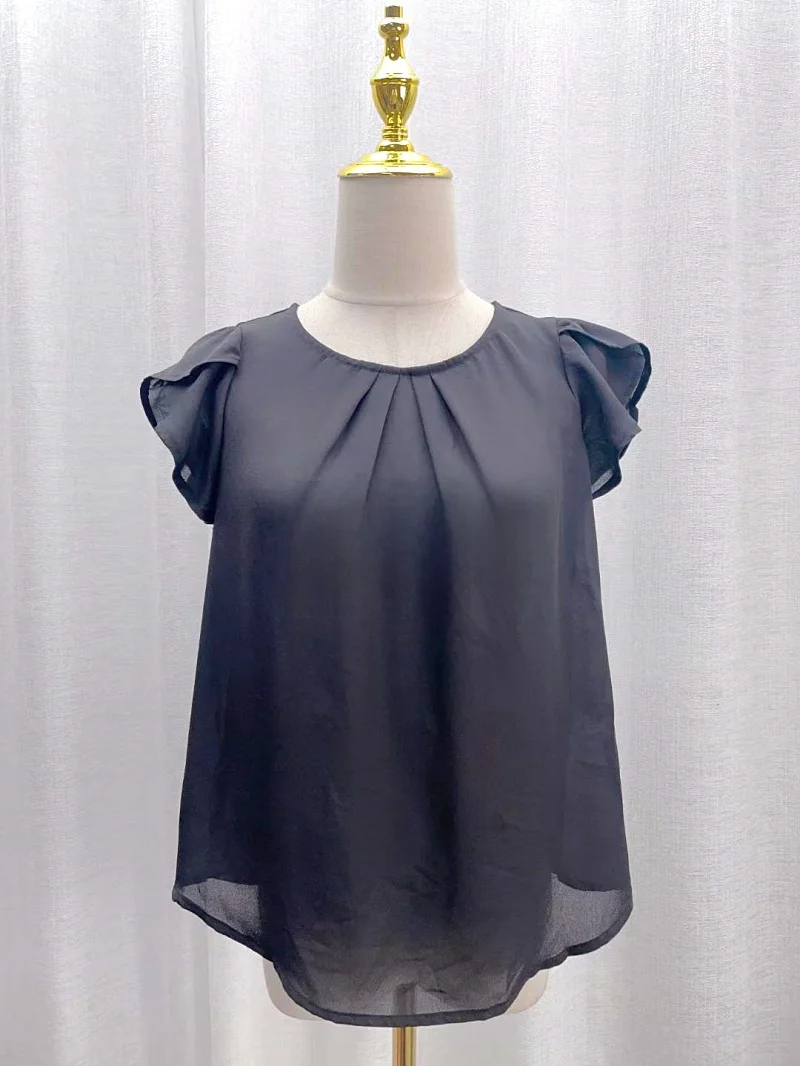 

Женский свободный топ Sweet Sle irt ort Sve round Ne для поездок на работу, высокая талия, стандартный крой, другие материалы, лето 2023, чистый цвет