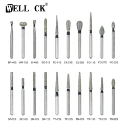 10pcs/Pack WellCK Dental Diamond Burs 1.6mm for High Speed Handpiece Super Coarse Diamond Dentist Grinding Tool Grinder