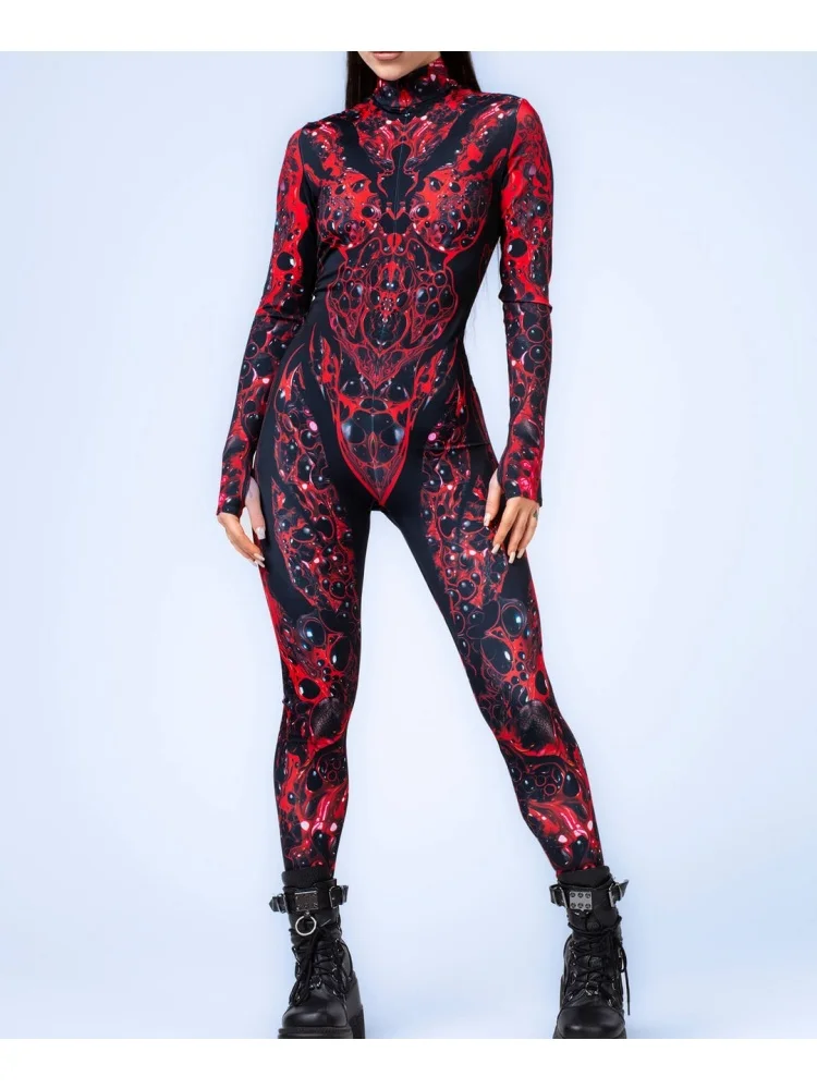 Sexy Damen Psychedelischer Netz-Cosplay-Bodysuit Horror Halloween Festival Party Jumpsuit Karneval Bühnenauftritt Eng Anliegend – Detail 8