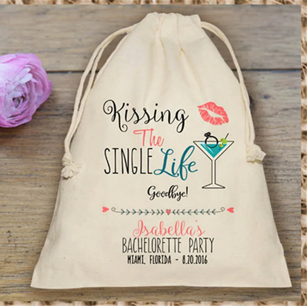 20pcs Kissing the Single Life Bachelorette Party Muslin Bag - Mini Favor bag - Bridal shower bag - custom muslin bag