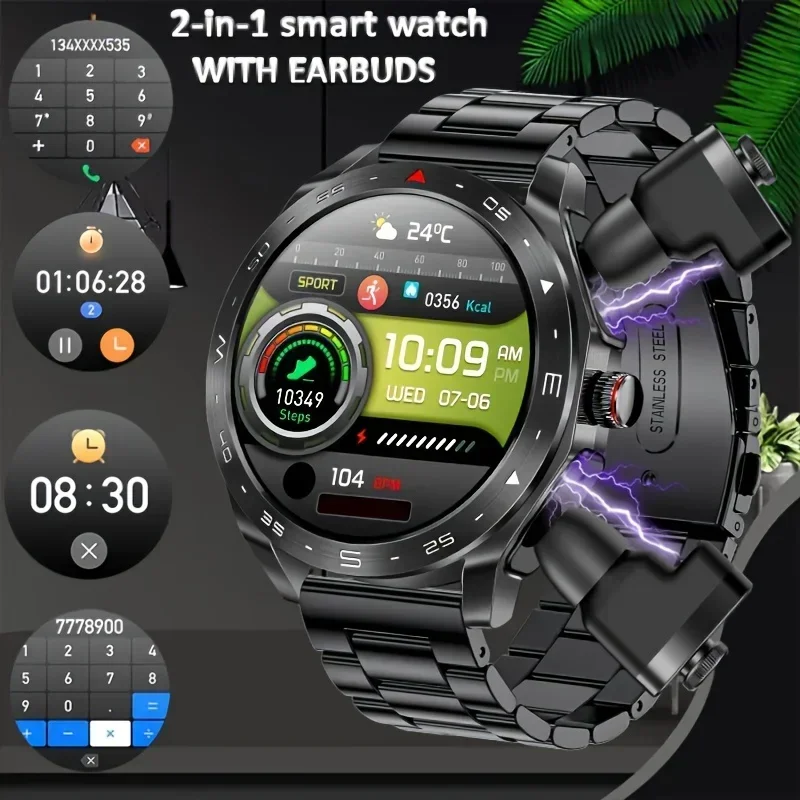 

2024 New Smart Watch - TWS 2-in-1, Bluetooth Earphones, AI Voice, SIRI Wake Up, Motion Trajectory Tracker, for Men & Women.