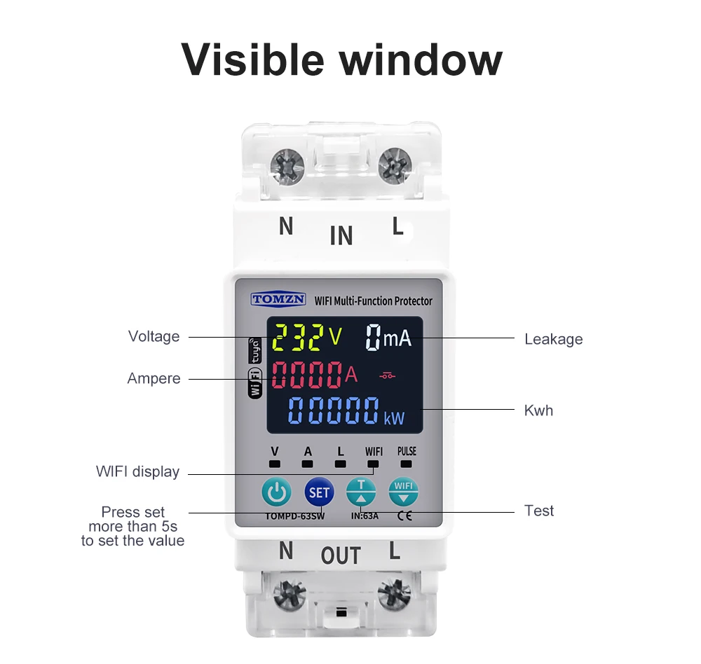 TOMZN 2P 63A 110V 220V Smart Life WLAN-Schalter mit kWh-Messung, Leistungsschalter mit Timer, Spannungs-, Strom- und Leckageschutz – Detail 16