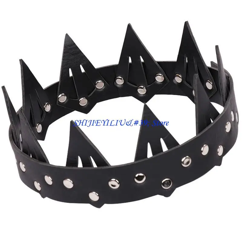E21F Halloween Leather Spiked Crown Gothic Queen Stage Performance Headdress Cosplay Costume Decor