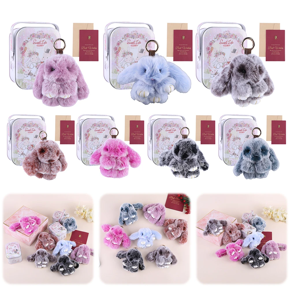 Real Fur Key Chain Bag  Fluffy Bunny Trinket Key Chain Charm Fluffy Fur Pompon Bunny Doll Pendant Bunny Lulu Keychain