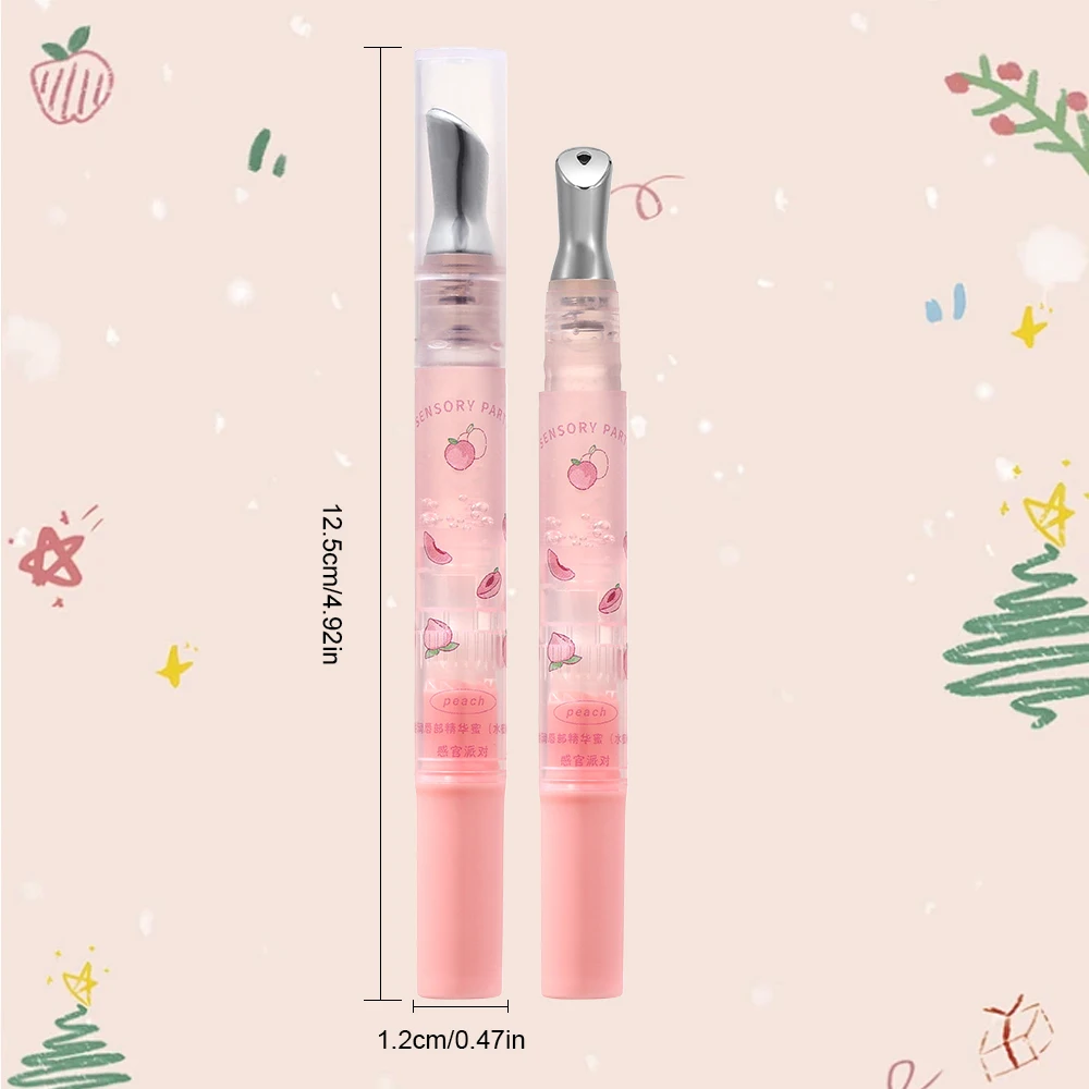 Lindo brillo de labios rosa pluma de aceite hidratante no pegajoso sabor a fruta fresa melocotón maquillaje de labios brillante