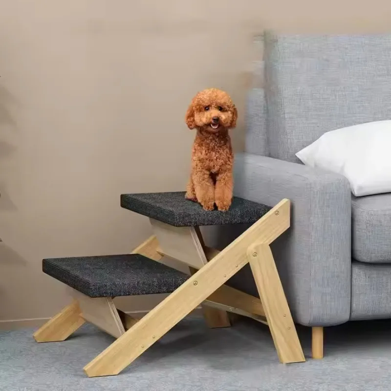 

Hot Sell Dog Climbing Ramp Pet Steps Ladder 2-in-1 Wood Foldable Pet Stairs for Dogs and Cats