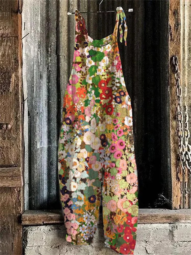 Women's Summer Lace-up Overalls Oil Painting Art Style 3D Printing  Style Novel Trend