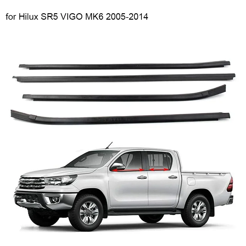 4Pcs Window Moulding Trim For Toyota Hilux SR5 VIGO MK6 2005-2015 Weatherstrip Seal Side Door Glass Rubber Waterproof 68161-0K01
