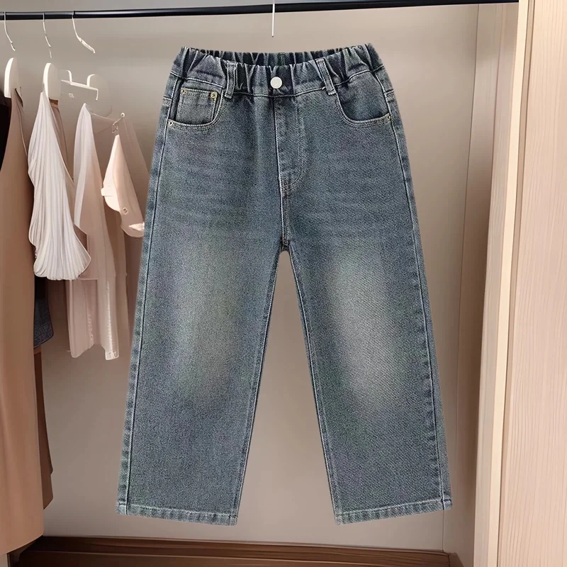 Frühling Jungen Jeans Kinder Modehosen Herbst Neue Gerade Hosen Kinder Lässige Lockere Elastische Denim Teenager Baumwollhosen