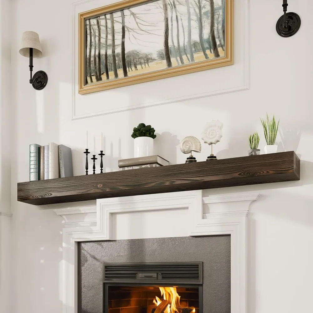 Floating Fireplace Mantel Wood Shelf, Handcrafted Mantels For Over Fireplace,72 In Farmhouse Wall Mounted Mantle Shelf