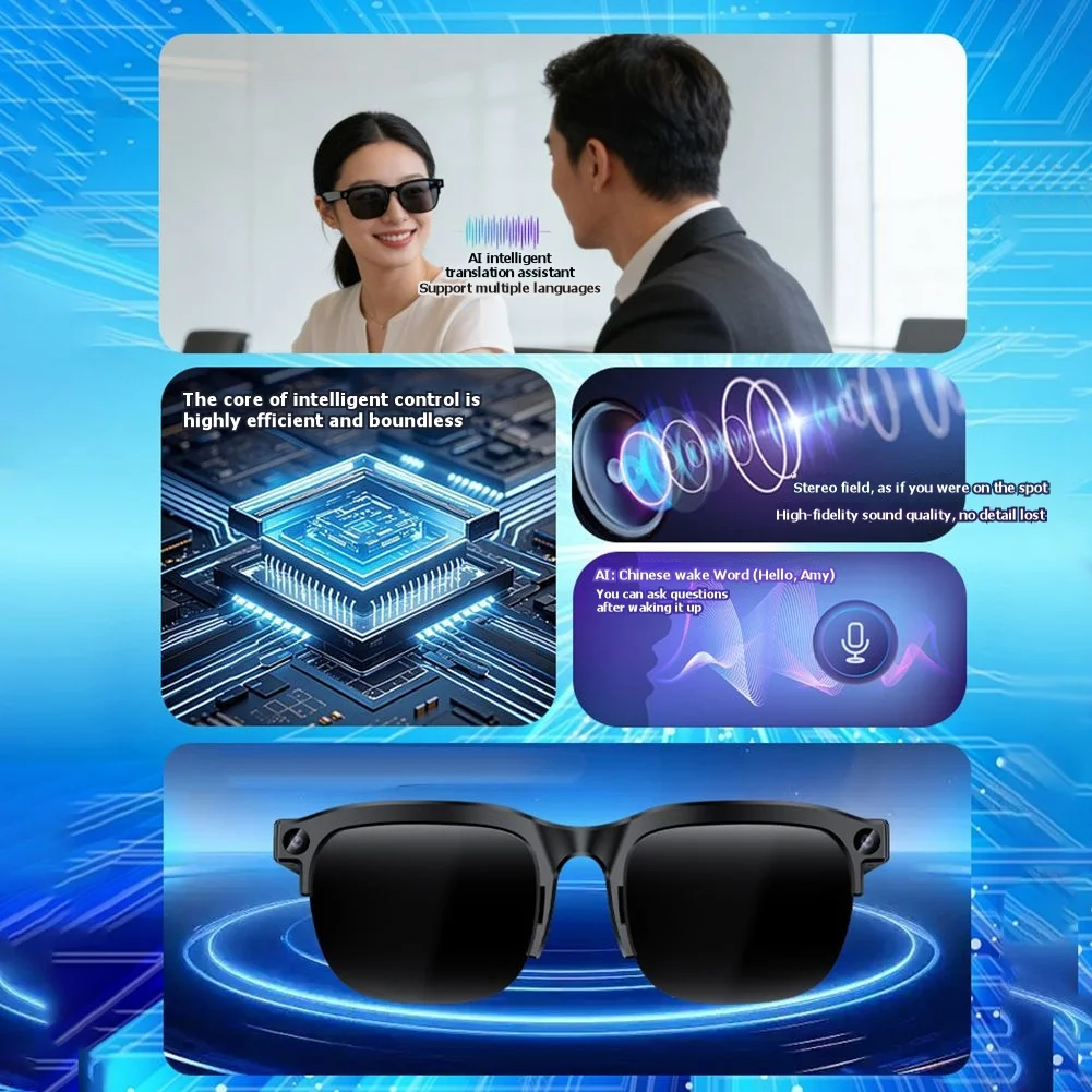 

Умные очки AS95-AI с Bluetooth-подключением, HIFI-музыкой, двойными динамиками, распознаванием фото и переводом текста для мужчин и женщин (солнцезащитные очки)