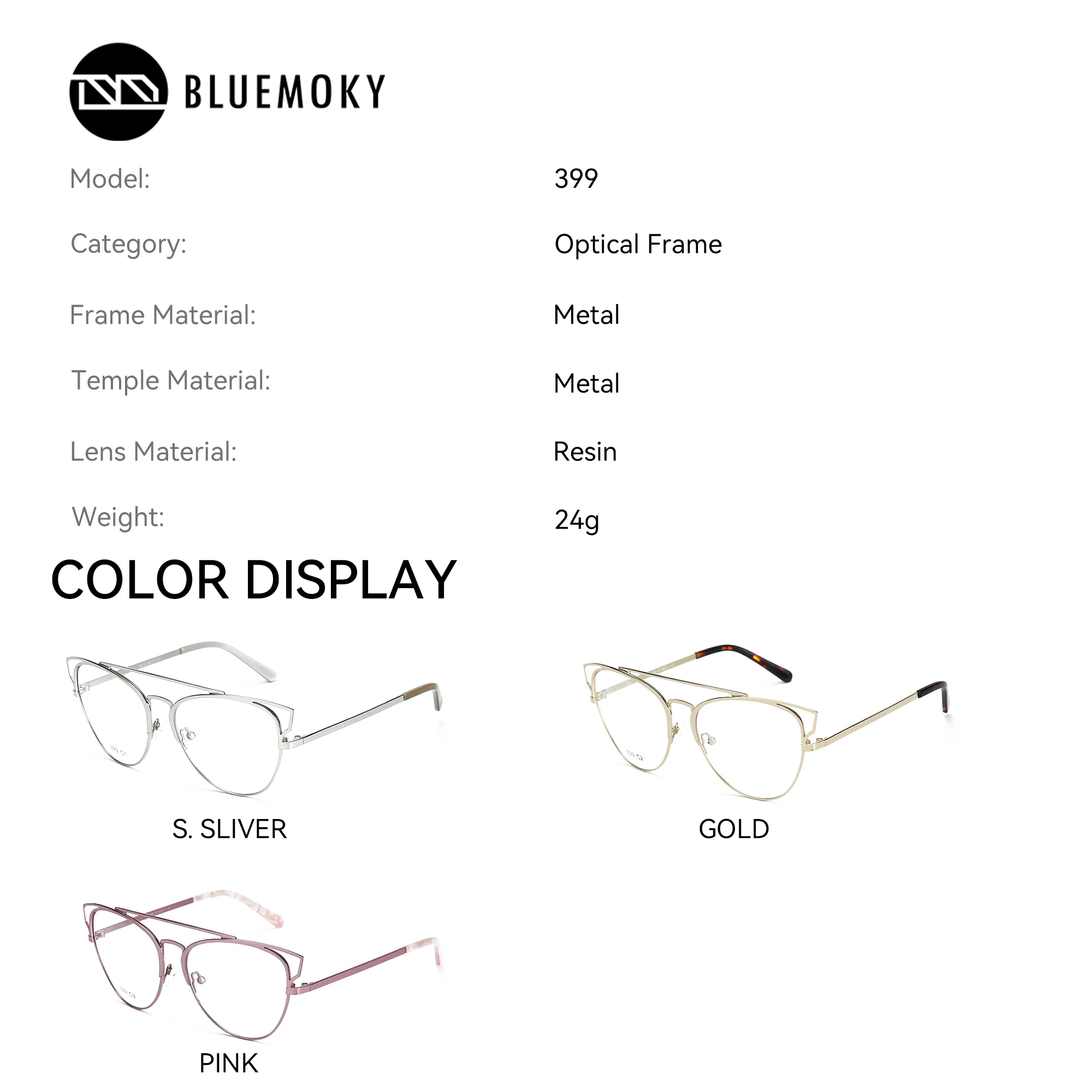 BLUEMOKY 新しいメタルバタフライラウンドフルフレーム処方メガネ、プログレッシブカラーチェンジ、抗青色光光学近視