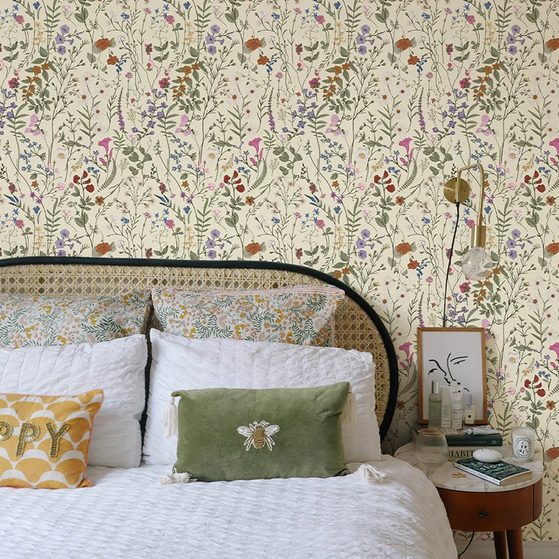 Retro Wallpaper Yellow Flower Self-Adhesive Home Decoration Multiple Sizes Waterproof Wallpapers PVC Furniture Cabinet Sticker