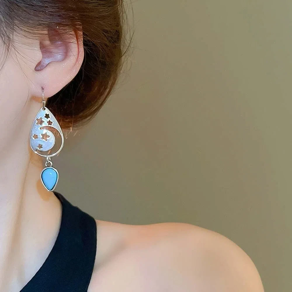 Water Droplet Shape Western Country Earrings Moon Stars Alloy Earrings Fashion Ornament Turquoise Earrings Jewelry accessories