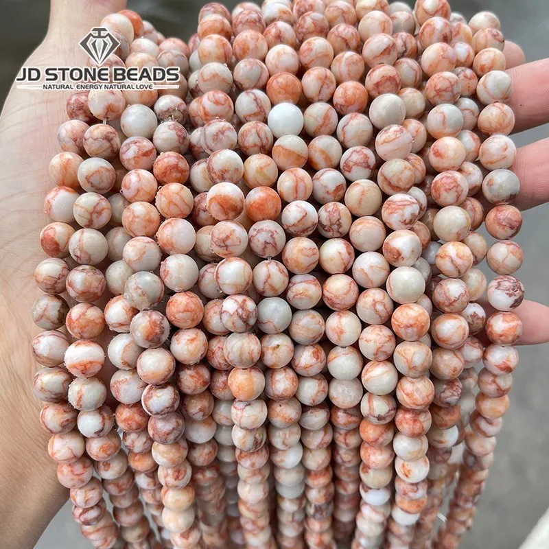 Natural Stone Round Red Spider Web Stripe Network Net Mesh Jasper Strand Loose Gemstone Bead For Jewelry Making DIY Bracelet