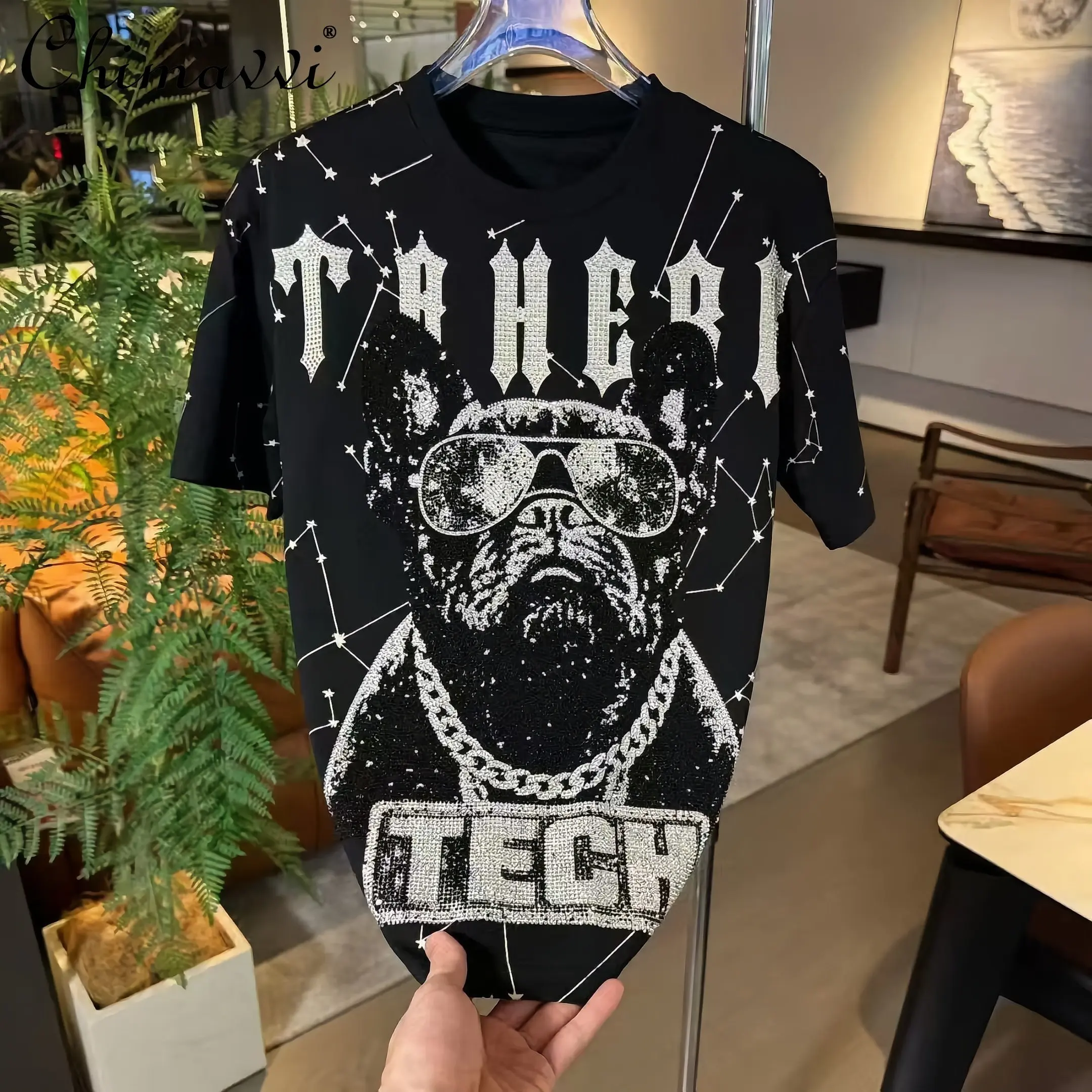 

Лето 2026, мужские футболки Heavy Industry Hot Diamond, футболка с круглым вырезом и короткими рукавами, модная повседневная футболка большого размера для мужчин