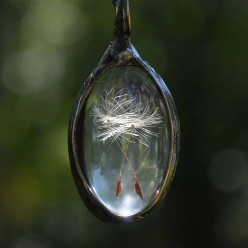 Подвеска На Шею Dandelion Dried Flower Pendant Necklace Charm Natural Dandelion Glass Ball Transparent Wish Glass Vial Jewelry