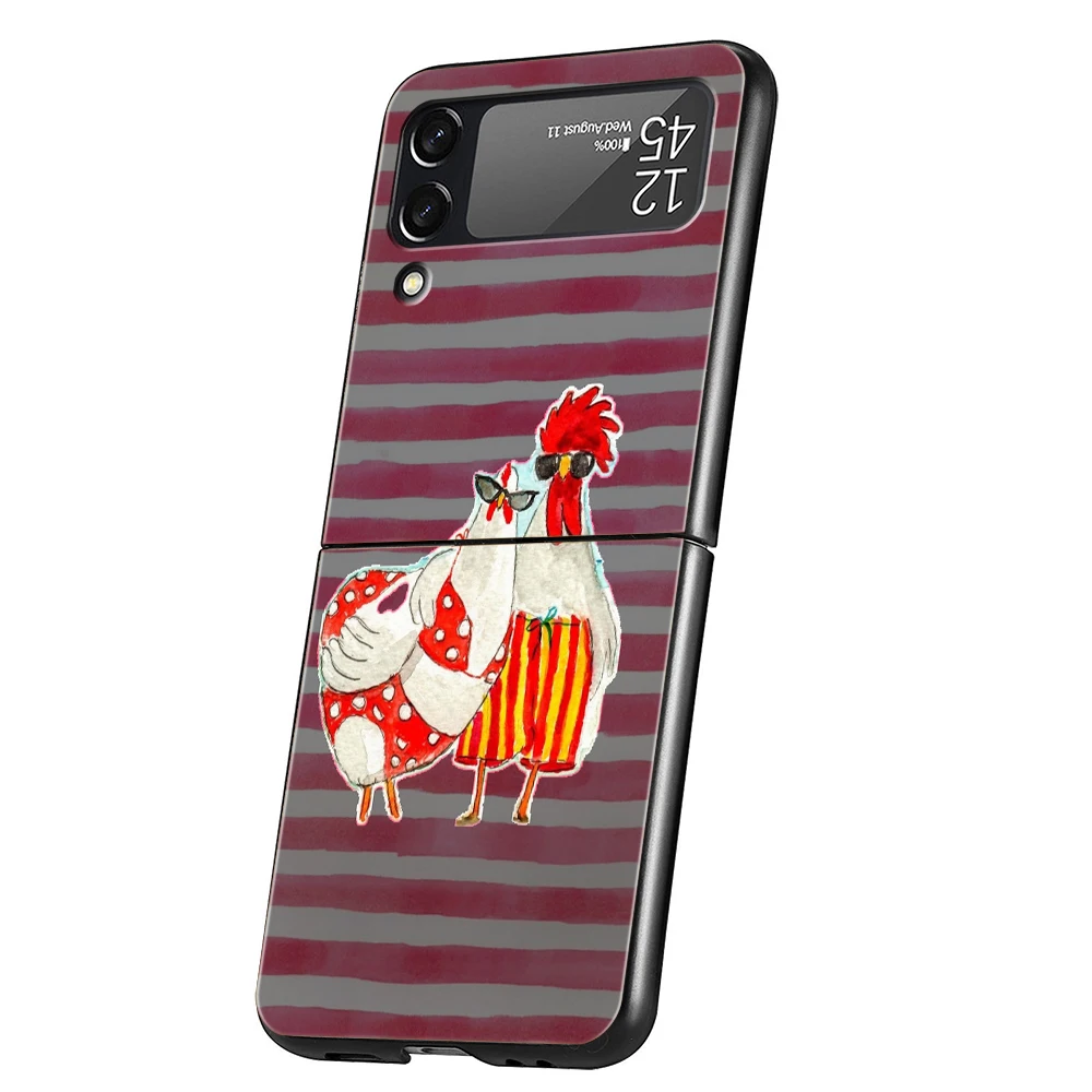 Chickens Ducks Hard PC Phone Case For Samsung Galaxy Z Flip 7 6 5 4 Black Cover For Galaxy Z Flip 3 Foldable Shockproof Capa Bag