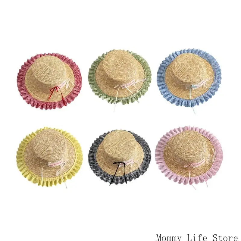 

Kids Outdoor Fisherman Hat Trendy Checkered Wide Brimmed Sun Hat Adjustable Size Lovely Bowknot Accent for Summer