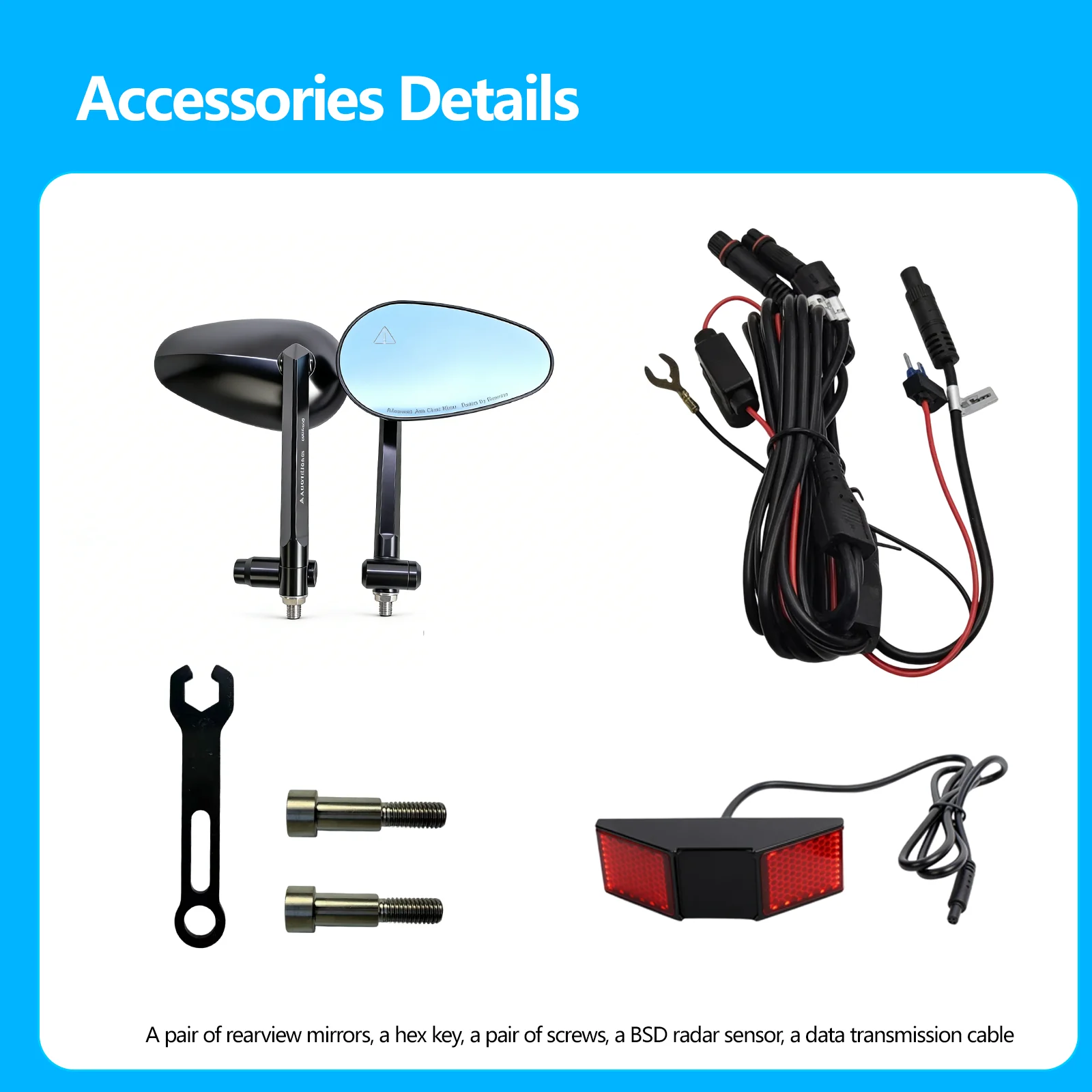 

77GHz High Precision Motorcycle Radar Blind Spot Mirror - Universal Rearview Mirror with Lane Change Alert Function