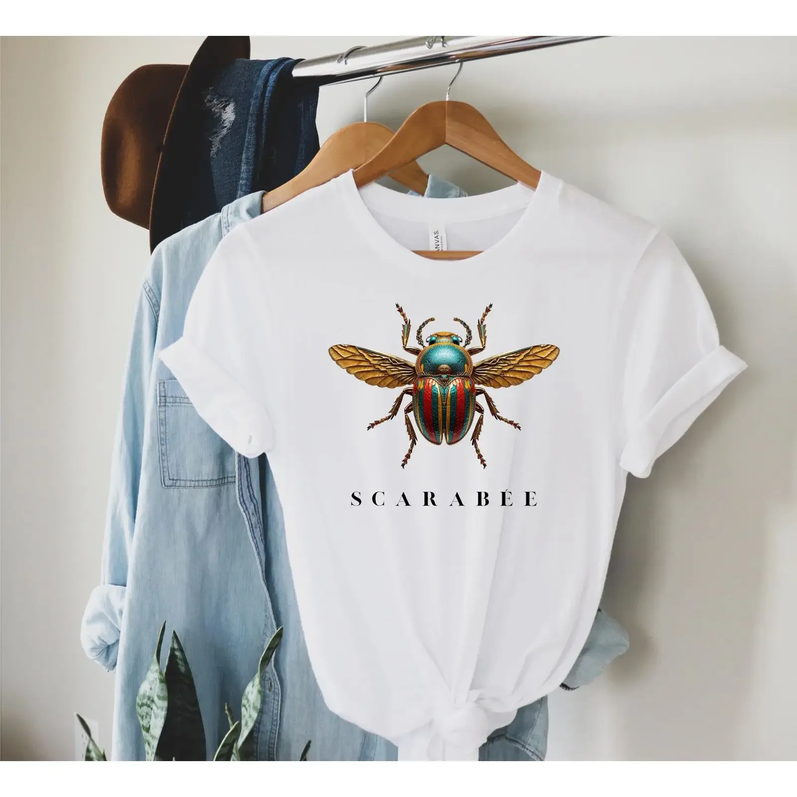 Scarabée T Shirt Vintage Inspired Streetwear Cotton  vintage Washed Versatile Soft Breathable homme Slightly Casual