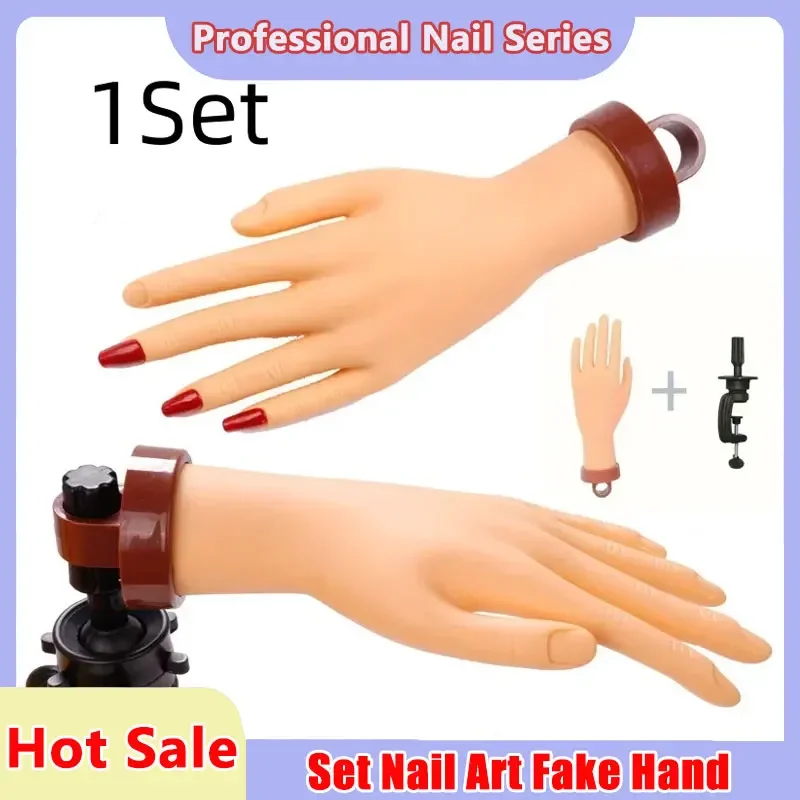 

1 комплект, искусственная рука для дизайна ногтей, гибкая, мягкая, регулируемая, пластиковая модель для практики пальцев, протезическая модель, инструмент для обучения маникюру