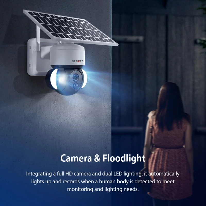 Solar Camera WIFI Wireless Solar Dome Floodlight Surveillance Camera Waterproof Support PTZ Control ST-S518M-2M-WIFI