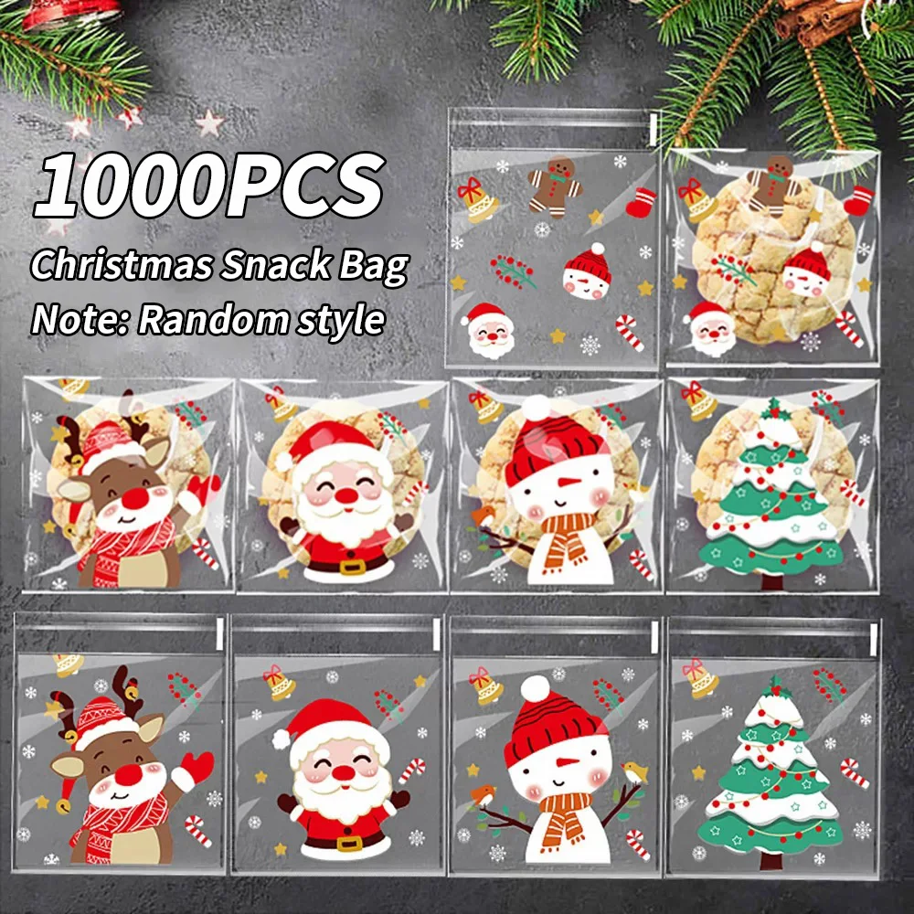 Weihnachten OPP selbstklebende Beutel 1000/500/300/100 Stück für Süßigkeiten, Schokolade, Kekse, Snacks, Backen, Dim Sum – fünf verpackt – Detail 5