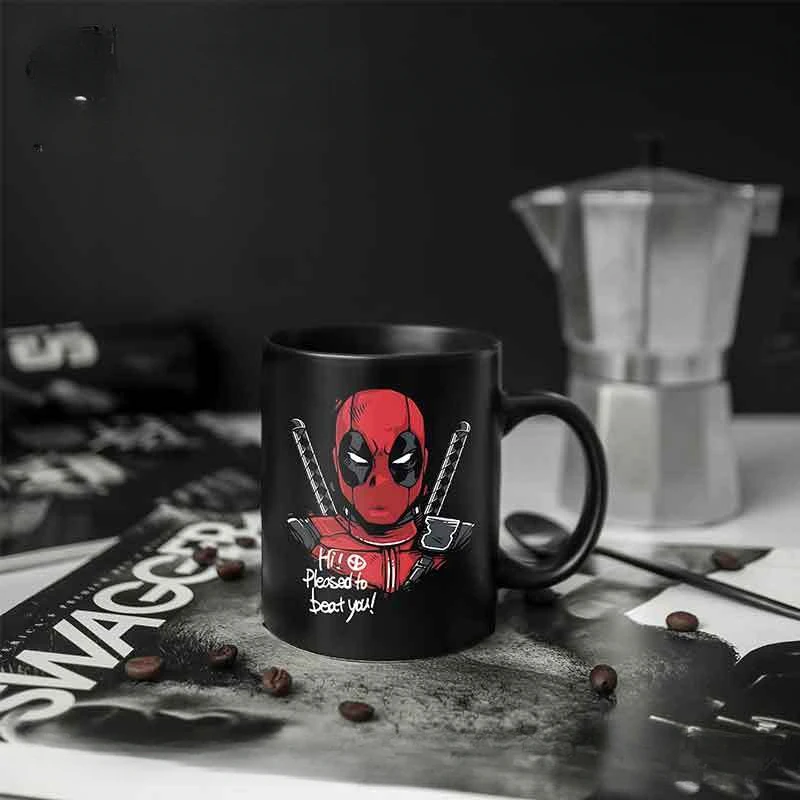 Marvel The Avengers Deadpool Cartoon Creative Trendy Cool Ceramic Coffee Cup Personalized Anime Movie Character Mug Holiday Gift