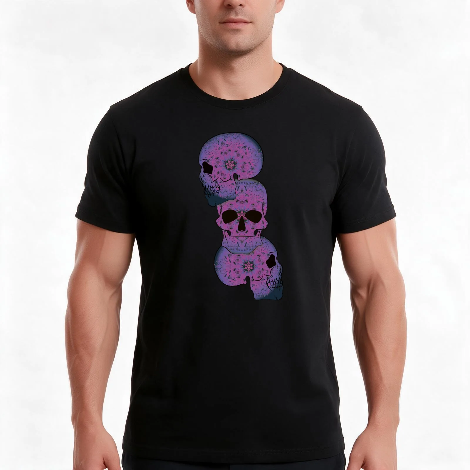 Skulls Stacked T-Shirt Summer Casual Cotton Tee Oversized Streetwear Tops Vintage Graphic Print Loose Fit Short Sleeve