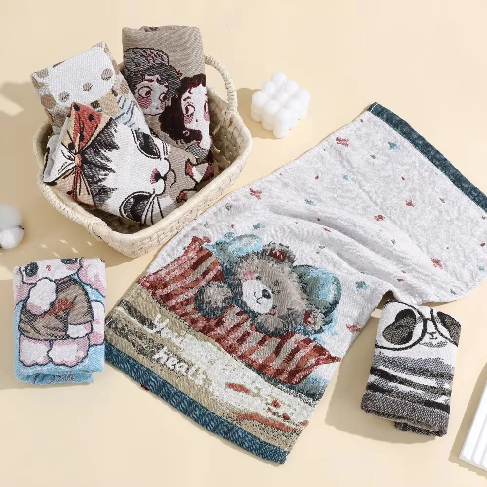 นุ่ม 25x50 ซม.Muslin Squares 4 ชั้นดูดซับรายการเด็ก Washcloth ผ้าเช็ดหน้าพิมพ์ดอกไม้น้ําหนักเบาผ้าเช็ดตัวเด็ก